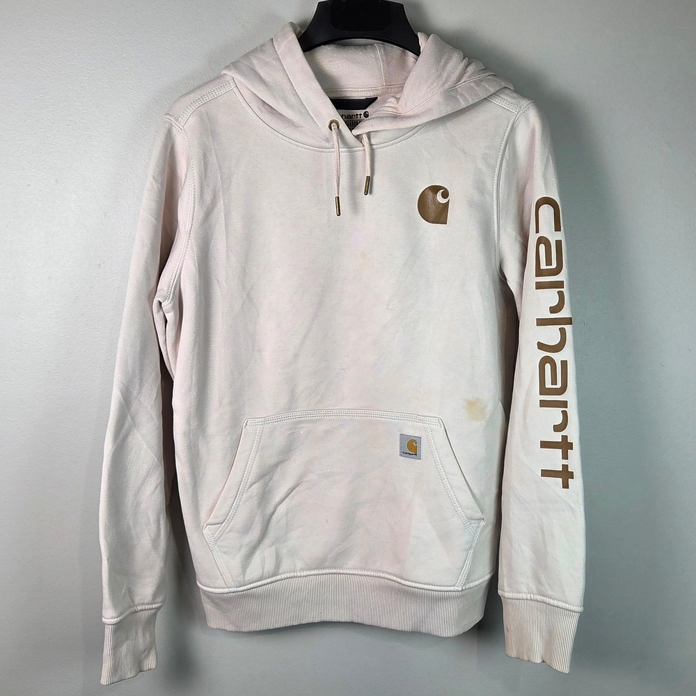 Carhartt Hoodie Womens S Pink Fair Relaxed Fit Sleeve Logo TS0288-W Sweatshirt